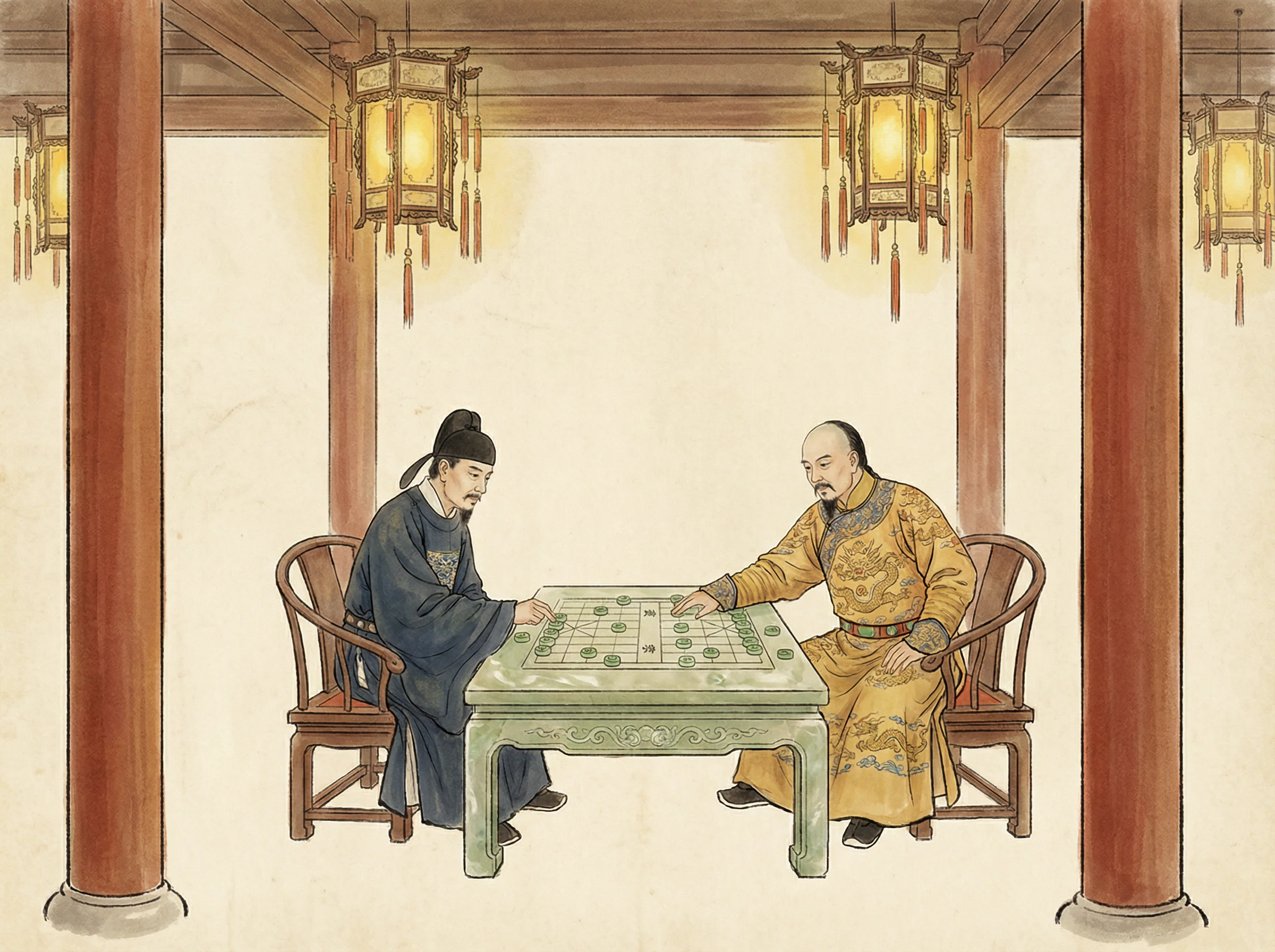 模拟皇帝与大臣在乾清宫御前对弈 84棋牌 的场景
